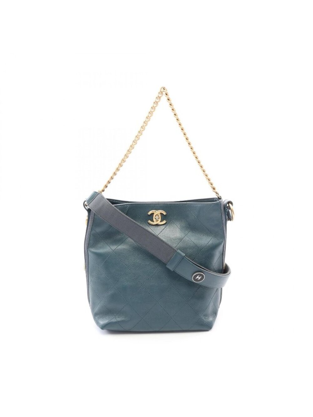 Chanel Shoulder Bag Quilted 2-Way Blue Green Leather